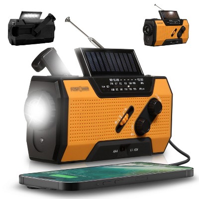 FosPower Solar Hand Crank Emergency Radio with Flashlight Cell Phone Charger, AM/FM/NOAA Weather Radio Power Bank, IPX3 SOS Alarm Reading Lamp