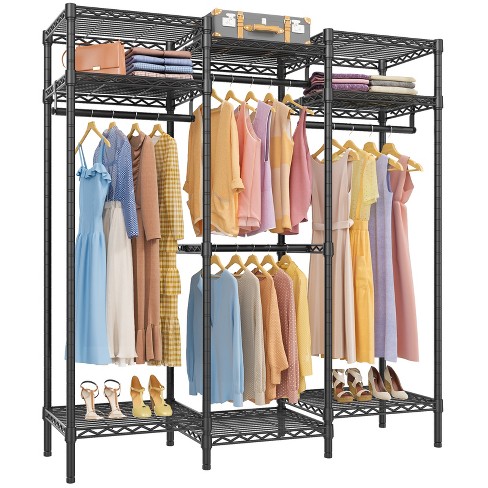 Capacity Free Standing Closet Organizer with Metal Shelves Heavy Duty  Clothing Rack for Hanging Clothes Sturdy Storage Wardrobe Closet Garment  Rack for Bedroom 