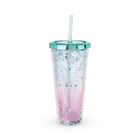 Blush Mermaid Tumbler With Screw On Lid, Silicone Seal, And Reusable Straw,  Slim Clear Plastic Leak-proof Travel Iced Coffee Cup, 24 Oz, Set Of 1 :  Target