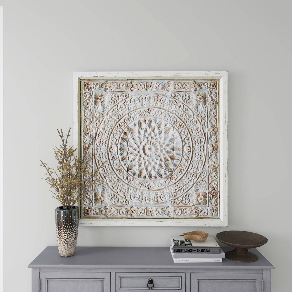 Photos - Wallpaper Metal Scroll Wall Decor with Embossed Details Brown - Olivia & May