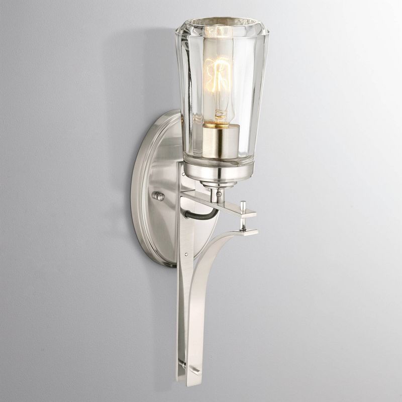 Minka Lavery Modern Wall Light Sconce Brushed Nickel Hardwired 5 1/2" Fixture Clear Tapered Glass Shade for Bedroom Bathroom, 2 of 5