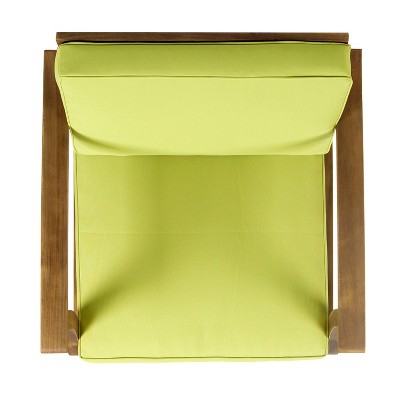 Acacia Wood Club Chairs with Green Cushions, Set of 2