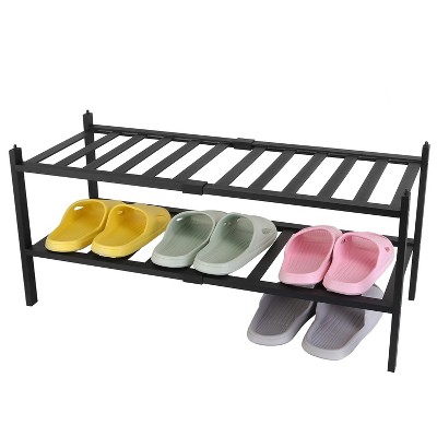 NewHome "Bamboo Shoe Rack 2-Tier Stackable Organizer, Free-Standing Storage Shelf for Entryway & Bedroom"Black