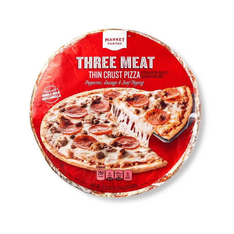 Thin Crust Three Meat Frozen Pizza 17.25oz - Market Pantry&#8482;, 1 of 4
