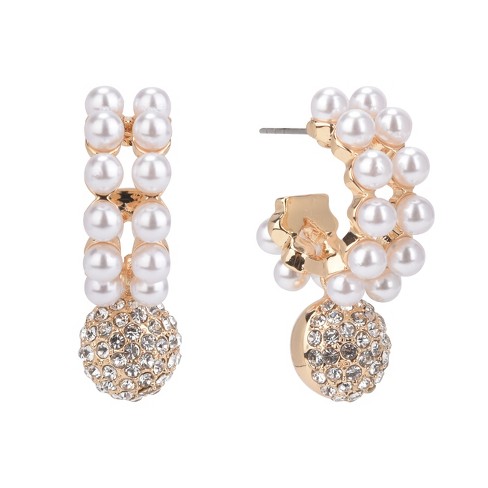 Isaac Mizrahi New York Pearl Hoop And Stone Earrings : Target