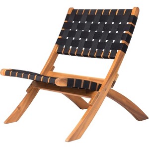 Balkene Home 62774 Sava Indoor/Outdoor Folding Chair – Low-Slung Portable Acacia Wood with Woven Seat & Back, Ideal for Porch, Garden, Black Webbing - 1 of 4