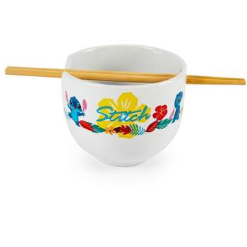 Ukonic Disney Lilo & Stitch Japanese Dinnerware Set | 16-Ounce Ramen Bowl, Chopsticks