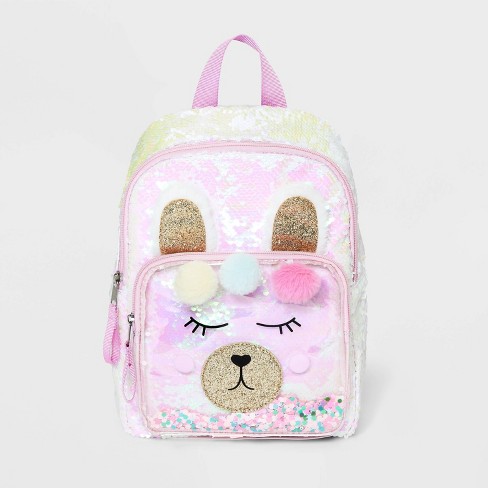 Kid's Sequin & Faux Fur Pom-pom Cat Backpack In Letter A