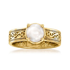 Ross-Simons 6.5-7mm Cultured Pearl Scrollwork Ring in 18kt Gold Over Sterling - 1 of 4