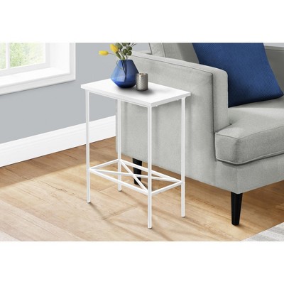 Vynxaria Contemporary 2-Tier Narrow Accent Table, White Laminate, White Metal, 23.75" L x 11.75" W x 22" H