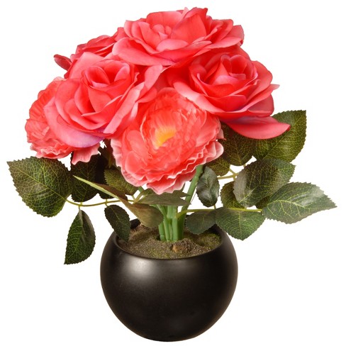 9" Artificial Rose Flowers in Round Pot Pink - National Tree Company - image 1 of 4