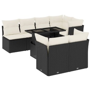 vidaXL Patio Sofa Set with Cushions Outdoor Furniture 8 Piece Poly Rattan - Black and Cream - 1 of 4
