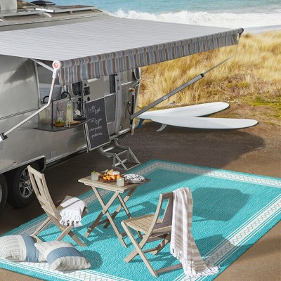 Aqua and Light Gray Reversible Diamond Synthetic Area Rug