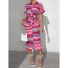 Women Summer Casual Dress Short Sleeve Lapel Neck Button Front Striped Midi Dresses T Shirt Dress with Belt - 4 of 4