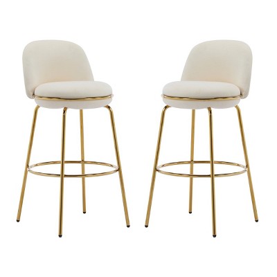 Modern Metal Counter Height Barstools,Upholstered Bar Stools with Footrest and Metal Base,Low Backrest Bar Counter Barstools-Coolbibila