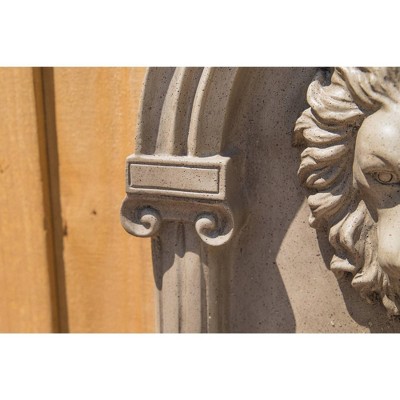 Royal Sandstone LED Outdoor Wall Fountain with Lion Head