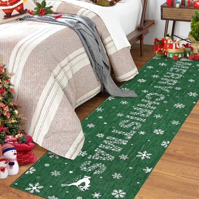 Christmas Area Rugs, Washable Non-Slip Snowflakes Quotes Carpet, Soft Low Pile Foldable Stain Resistant for Bedroom, Home