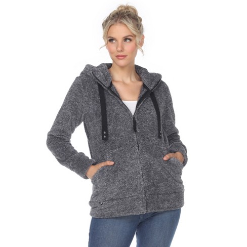 Women's Hooded High Pile Fleece Jacket Charcoal Small - White Mark