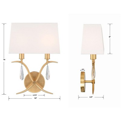 Antique Gold 2-Light Sconce with White Silk Shade