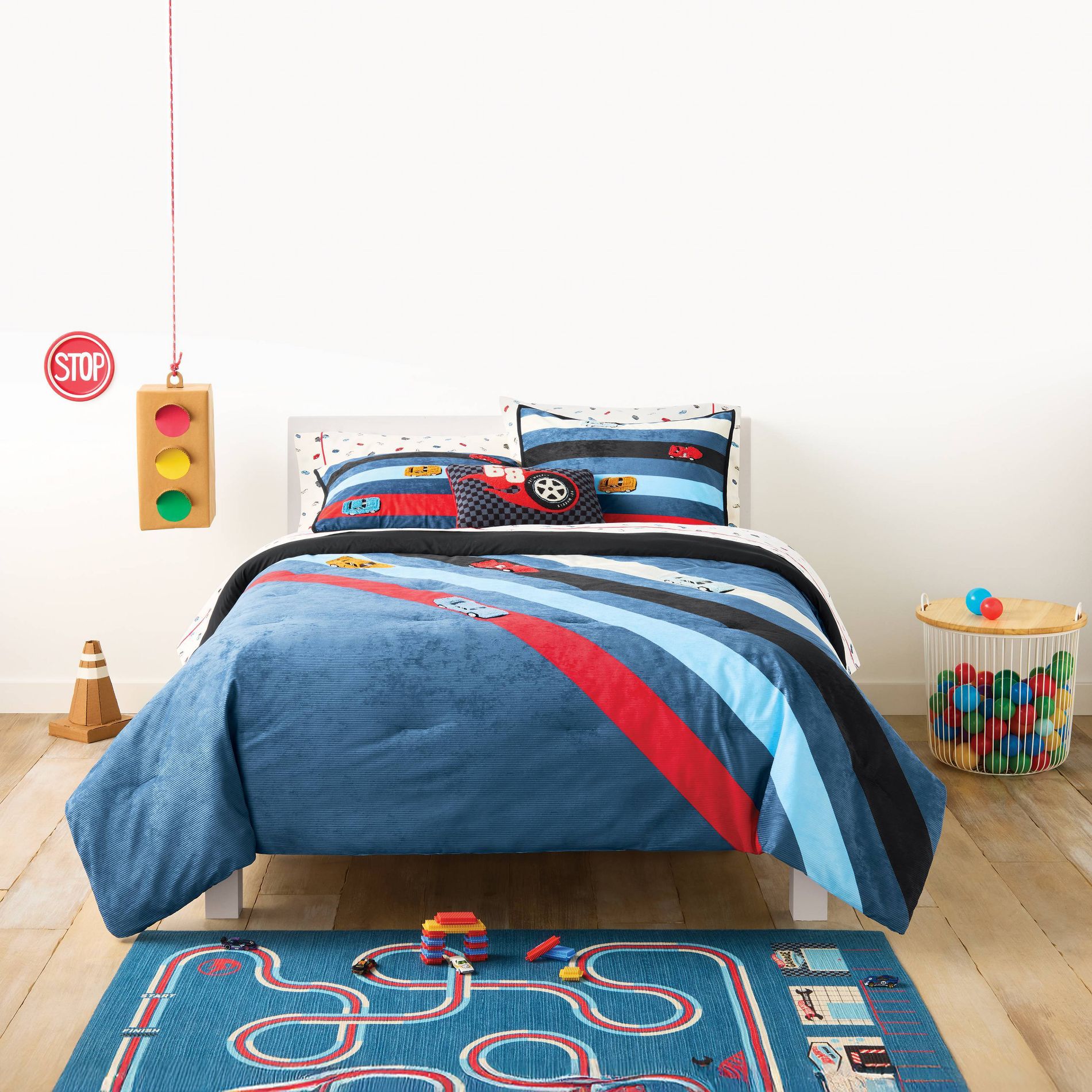 Hot Wheels Classic Track Corduroy Track Kids' Comforter Set Blue - Hot Wheels by Pillowfort™