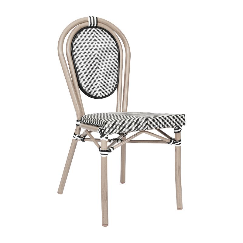 Flash Furniture Marseille Indoor/Outdoor Commercial Thonet French Bistro Stacking Chair, Textilene and Bamboo Print Aluminum Frame, 1 of 15
