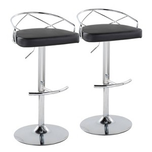 Set of 2 Charlotte Adjustable Barstools Chrome/Black - LumiSource: Rounded Back, Swivel Seat, Metal Frame, Faux Leather - 1 of 4
