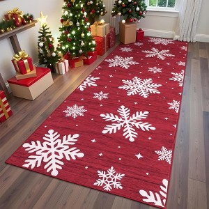 Christmas Washable Area Rug, Non Slip Soft Snowflake Carpet, Low Pile Stain Resistant Bedroom Rug for Living Room, Nursery, Dining - 1 of 4