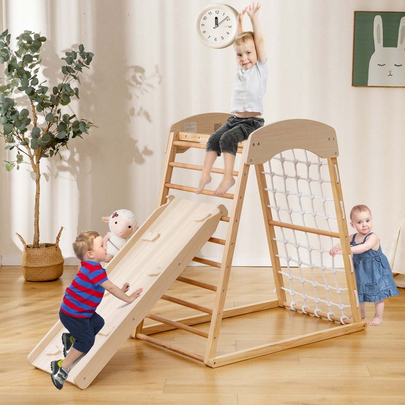 Costway 6-in-1 Wood Jungle Gym Montessori Climbing Play Set with Double-sided Ramp Colorful, 2 of 10
