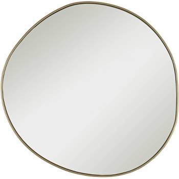 Possini Euro Design Rorschach Uneven Round Vanity Wall Mirror Modern Champagne Frame 30" Wide for Bathroom Bedroom Living Room Office Entryway House