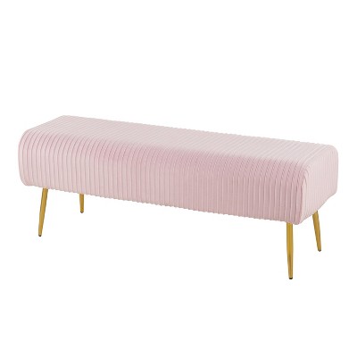 51" Pink Velvet Pleated Bench with Gold Metal Legs