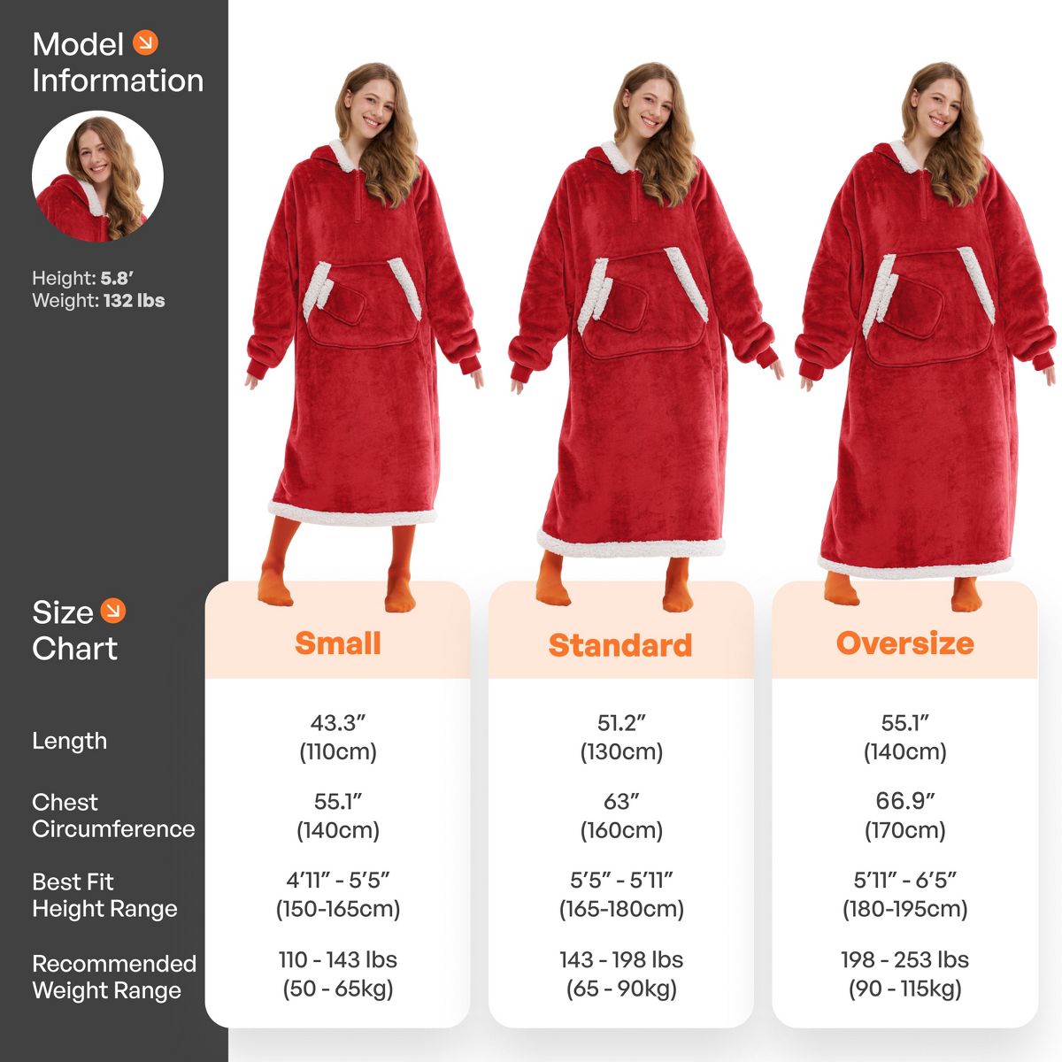Joyfy Long Wearable Blanket Hoodie for Women Men Gifts for Mom Fleece Hooded Blanket Sweatshirt Cozy Throw with Pocket & Sleeves for Adult Oversize - thumbnail 3