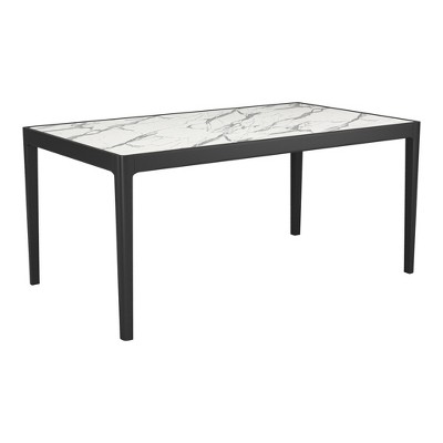 HomeRoots 65" White and Black Faux Marble and Solid Wood Dining Table