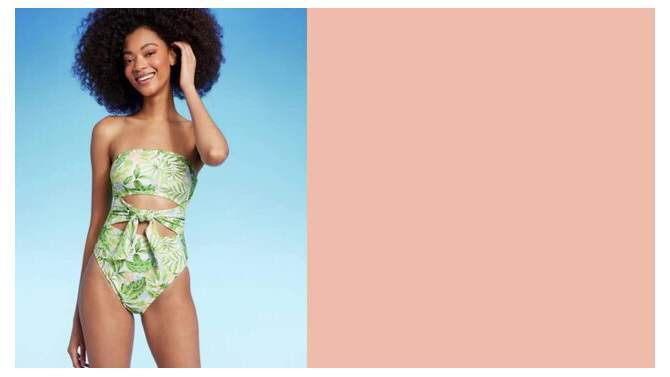 Women's Bandeau Tie-Front Cut Out One Piece Swimsuit - Shade & Shore™ Green Tropical Print, 2 of 9, play video