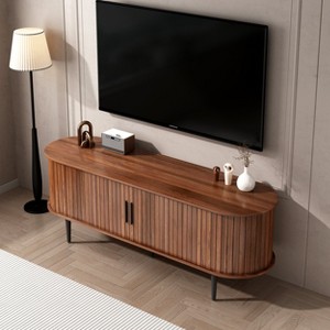 HDZNVF TV Stand, 55 inch Modern TV Console Table with Storage Compartment and Sliding Door, Walnut - 1 of 4