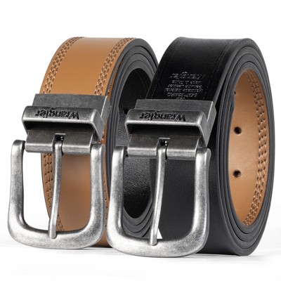 Wrangler Men's Reversible Leather Belt, Brown Black Two-in-One Western Belt, One Size, Cut For Fit