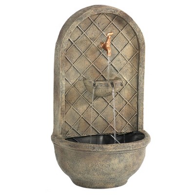 Sunnydaze 26"H Electric Polystone Messina Outdoor Wall-Mount Water Fountain, Florentine Stone Finish