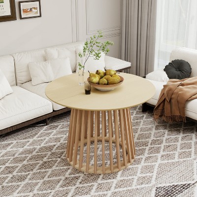 TIRAMISUBEST Round Coffee Table, Grille Molding, Suitable for Bedroom, Living Room, Balcony