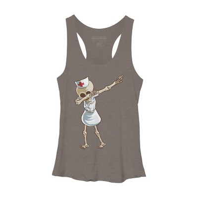 Women's Design By Humans Halloween Dabbing Funny Skeleton Nurse RN Costume Gift By COVI Racerback Tank Top