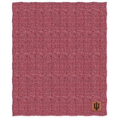 NCAA Indiana Hoosiers Two- Tone Sweater Knit Throw Blanket with Faux Leather Logo Patch