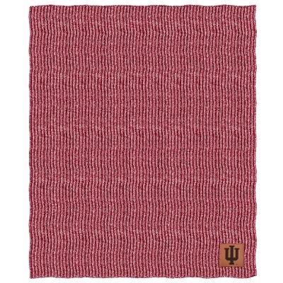 NCAA Indiana Hoosiers Two- Tone Sweater Knit Throw Blanket with Faux Leather Logo Patch