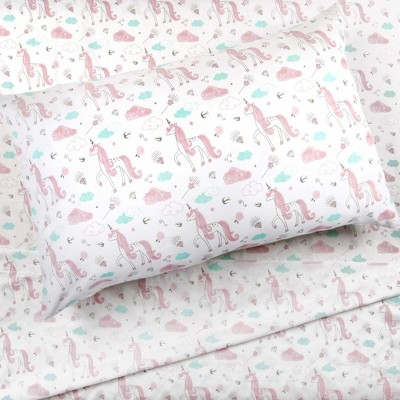 3-Piece Pink Sketch Unicorn Sheet Set | 1 Twin Flat Sheet, 1 Twin Fitted Sheet & 1 Queen Pillowcase