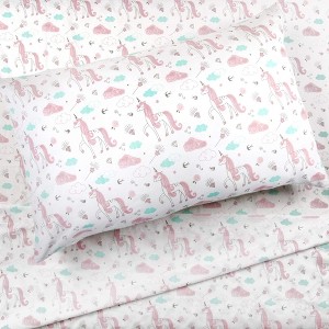 3-Piece Pink Sketch Unicorn Sheet Set | 1 Twin Flat Sheet, 1 Twin Fitted Sheet & 1 Queen Pillowcase - 1 of 2