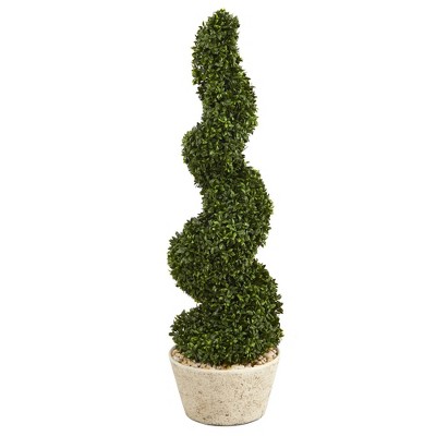 Nearly Natural 51" Indoor/Outdoor Spiral Hazel Leaf Artificial Topiary Tree in Planter White