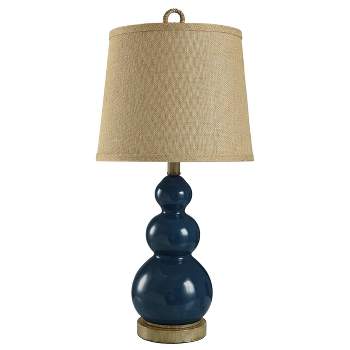 Nautical Blue Table Lamp with Burlap Shade and Circle Faux Rope Finial - StyleCraft