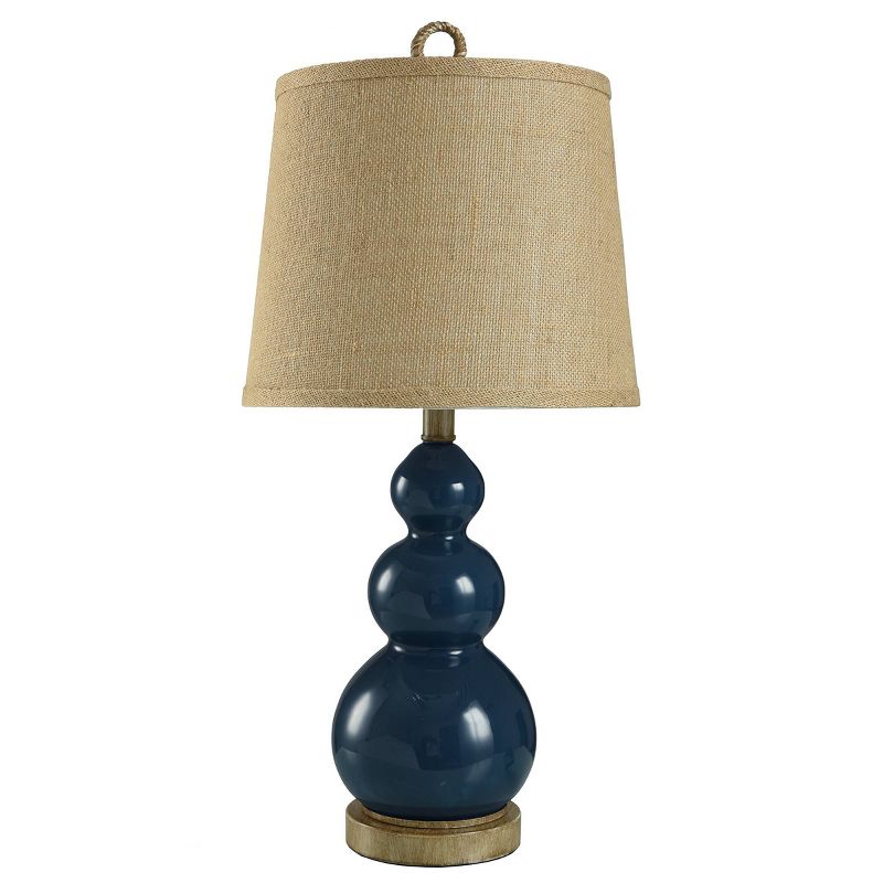 Nautical Blue Table Lamp with Burlap Shade and Circle Faux Rope Finial - StyleCraft, 1 of 7