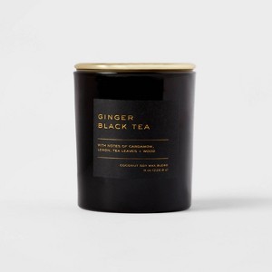 8oz Lidded Glass Jar Black Label Ginger Black Tea Candle - Threshold™: Soy & Coconut Blend, 30hr Burn Time, Machine-Poured - 1 of 3