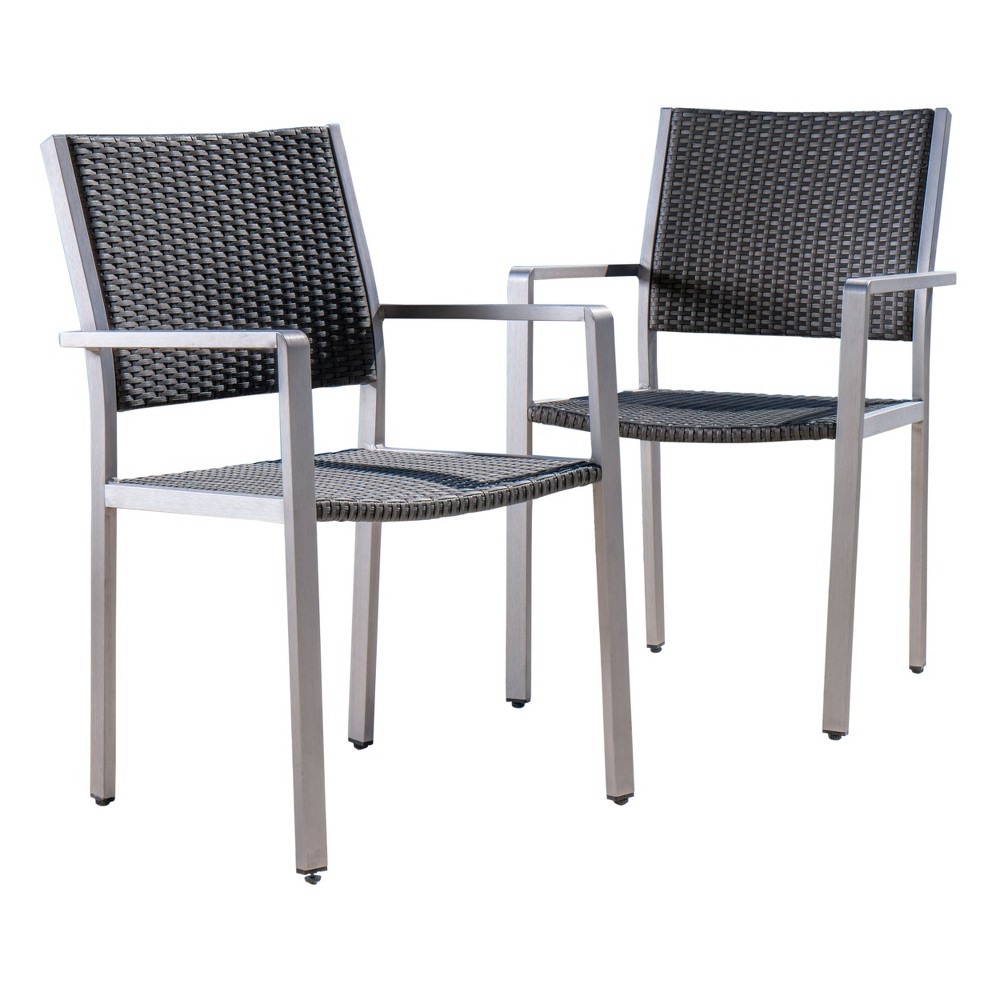 Photos - Garden Furniture Cape Coral 2pk Wicker Dining Chairs - Gray - Christopher Knight Home