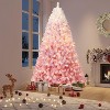 Pre-lit Artificial Christmas Tree with 800 Warm White LED Lights, Snow Flocked Christmas Tree with 1918 Branch Tips & Metal Stand, Pink - 2 of 4