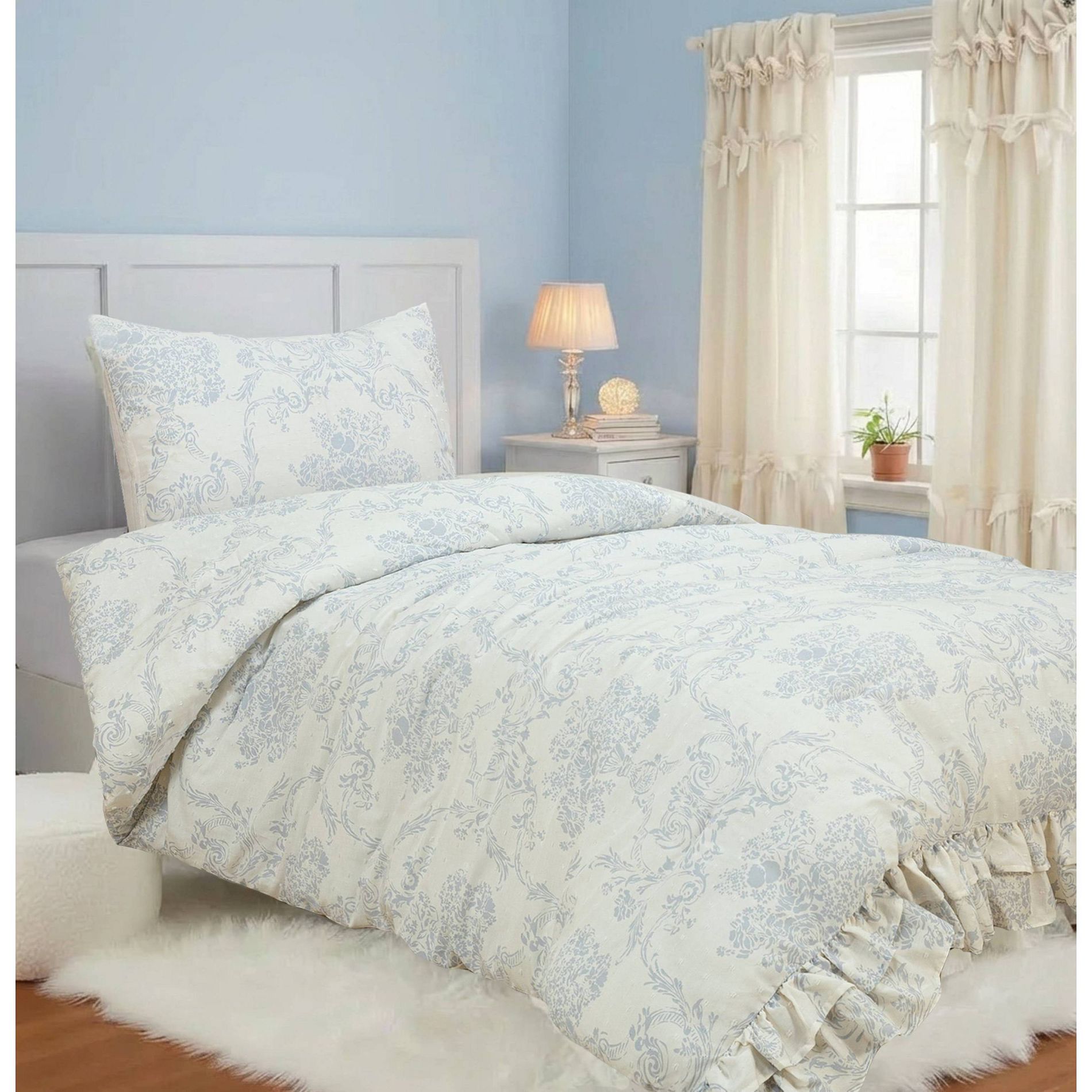 Ruffle Comforter Set Blue Floral