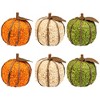 Northlight Textured Shredded Wood Pumpkin Fall Harvest Decorations- 3.5" - Orange and Green - Set of 6 - 3 of 4
